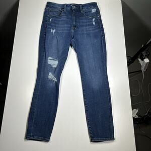 Good American Jeans Womens 30x25 Distressed Skinny Crop Stretch Blue Denim